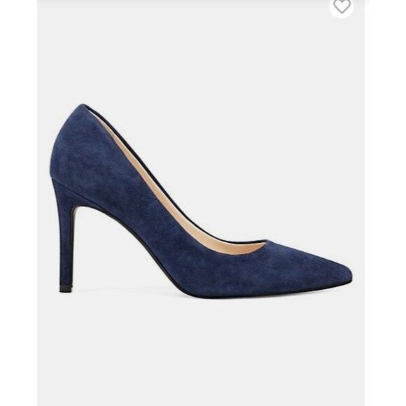 Nine West Etta Pumps 8 1/2 Navy Blue Point Toe Suede Leather Heels Womens - Picture 14 of 14